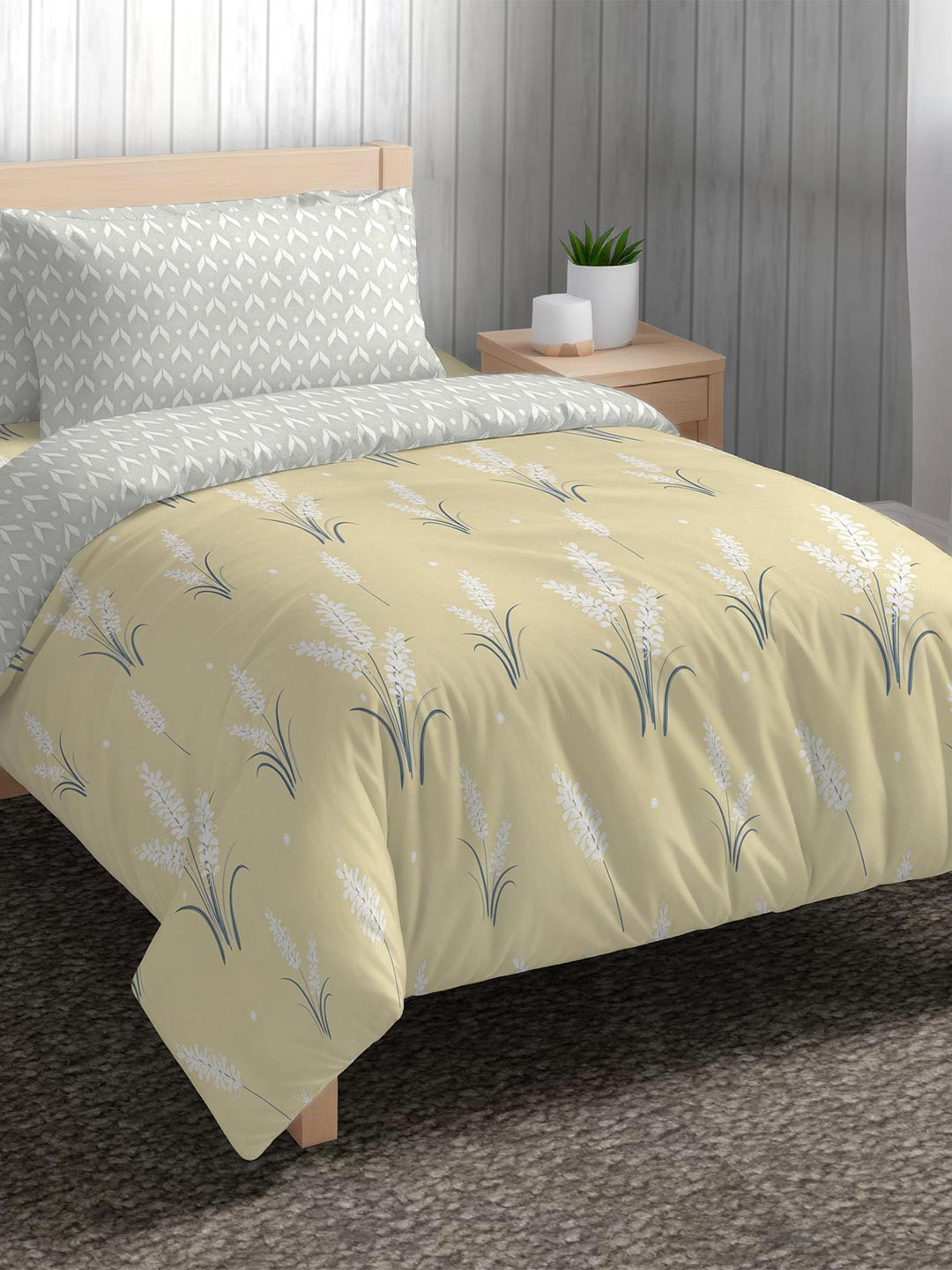 The Happy Pod Yellow & White Floral Microfiber AC Room 150 GSM Single Bed Comforter