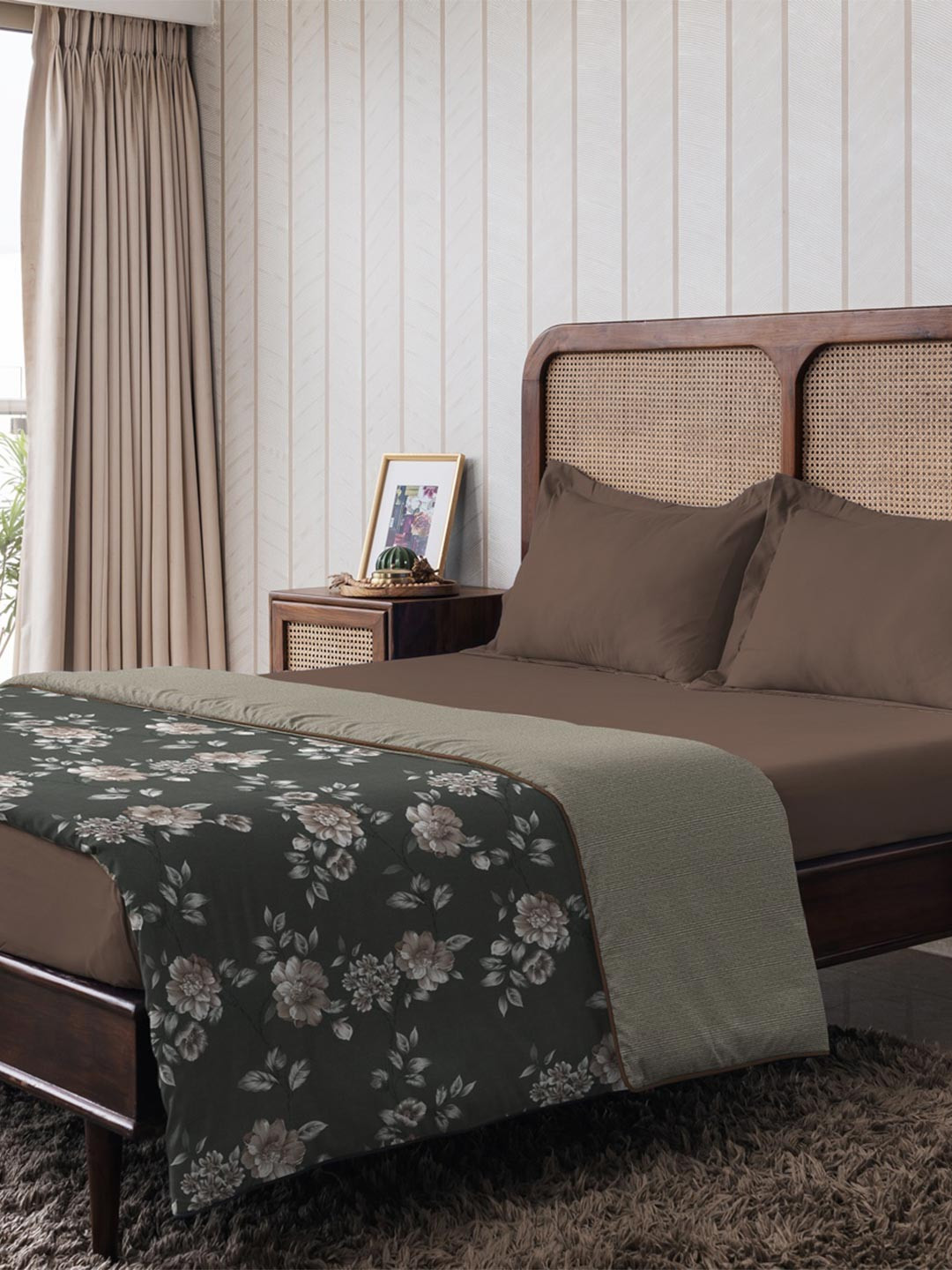 The Happy Pod Grey & Brown Floral Microfiber AC Room 80 GSM Double Bed Dohar