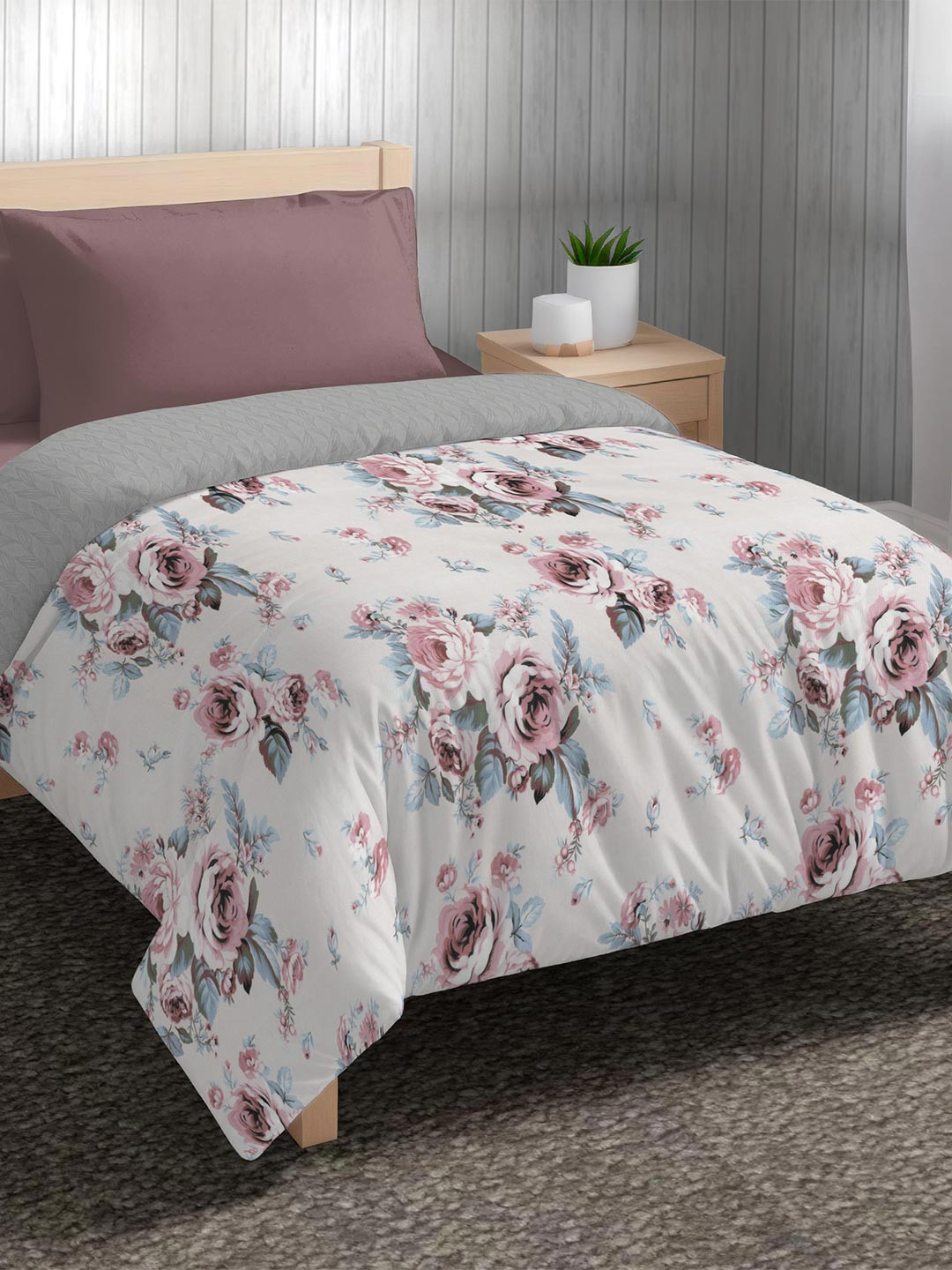 The Happy Pod Pink & Blue Floral Microfiber AC Room 80 GSM Single Bed Dohar