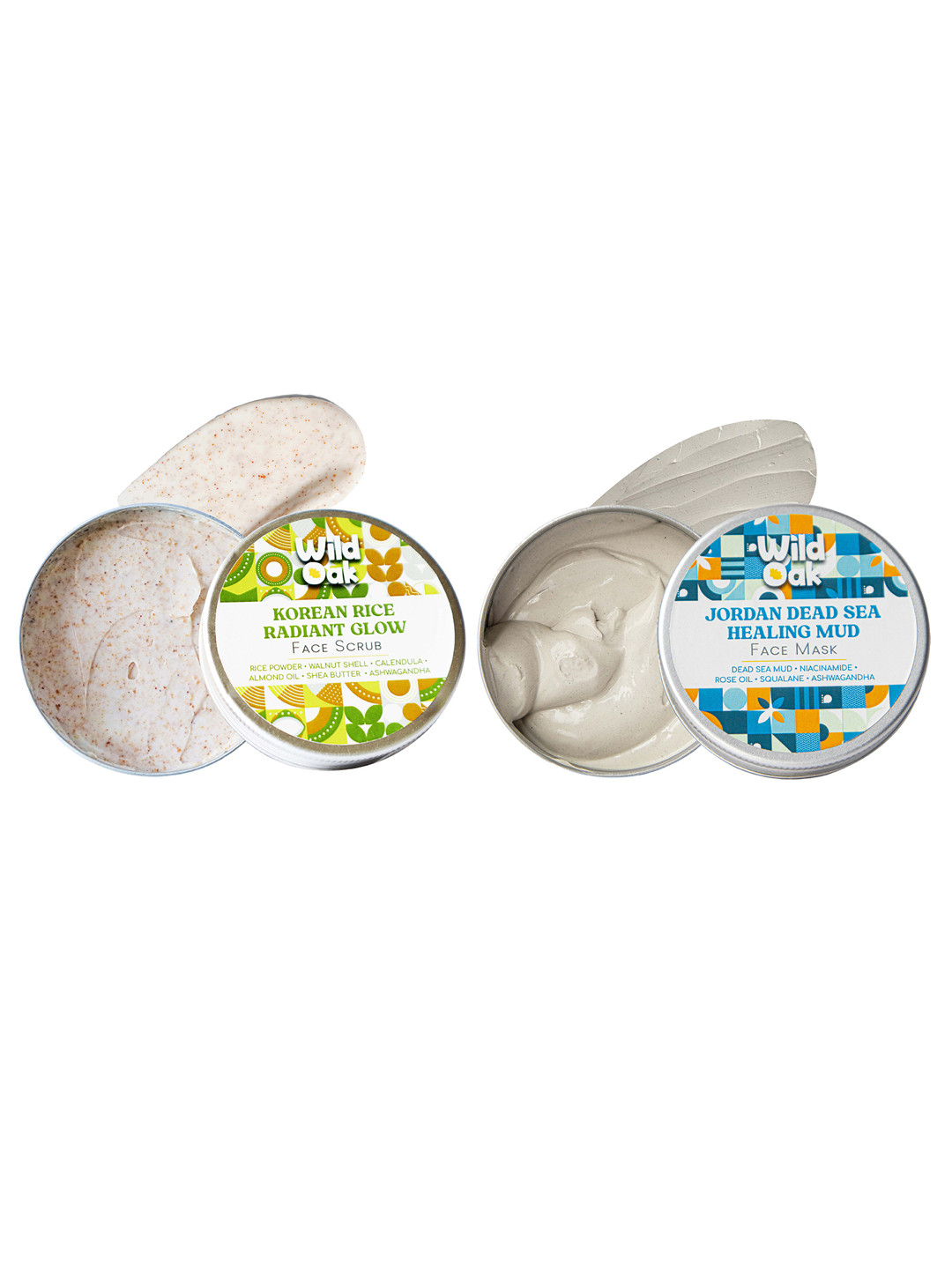 Wild Oak Set of Korean Rice Face Scrub & Jordan Dead Sea Mud Face Mask - 100 g each
