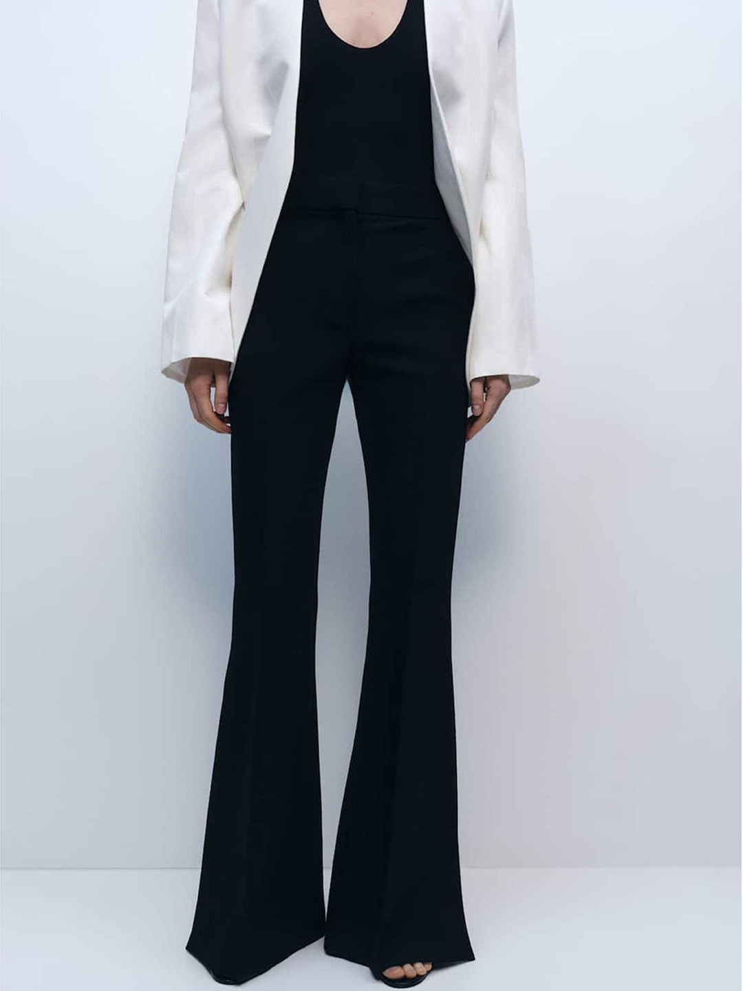 MANGO Women Wide Leg Slit Hem Flared Trousers
