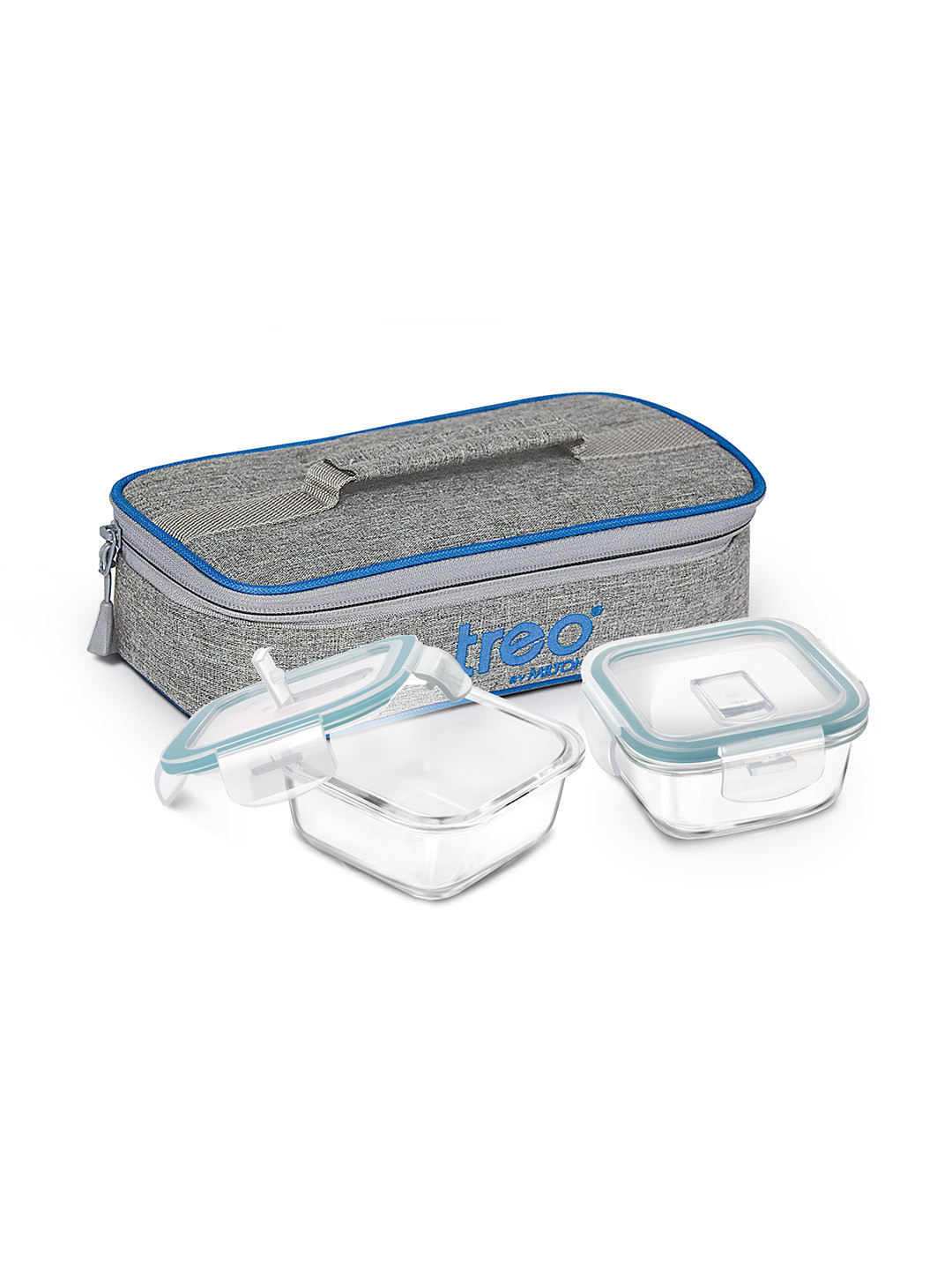 Treo All Fresh 2pc Square Glass Microwave & Leakproof Lunch Box with Bag 400ml Each