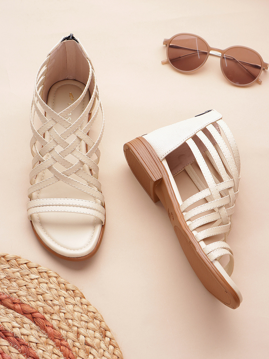 TRASE Cream Strappy Gladiators Flats