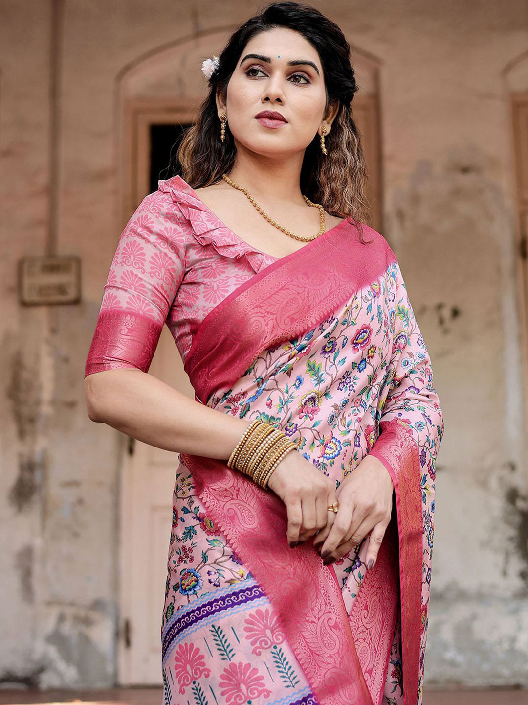 DIVASTRI Kalamkari Zari Silk Blend Paithani Saree