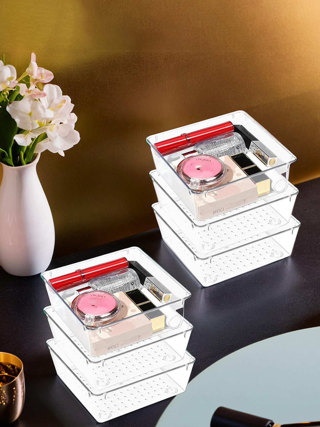 Myntra Elegant Homes Transparent 6 Pcs Kitchen & Makeup Multi-Purpose Drawer Organiser