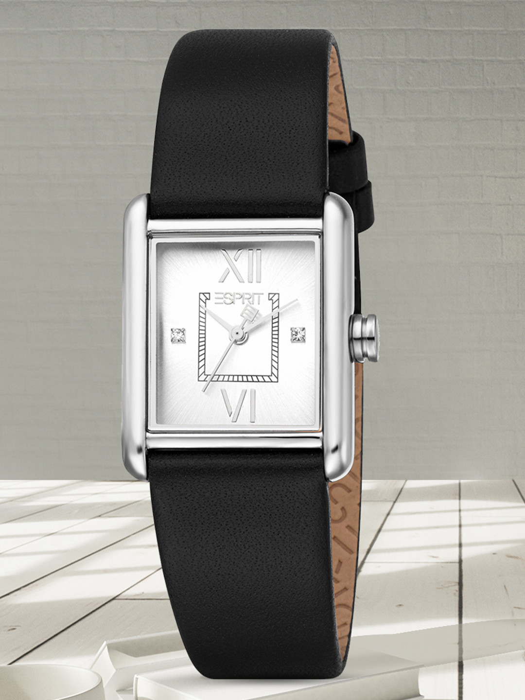 ESPRIT Women Embellished Rectangular Dial & Leather Straps Analogue Watch ES1L472L0015