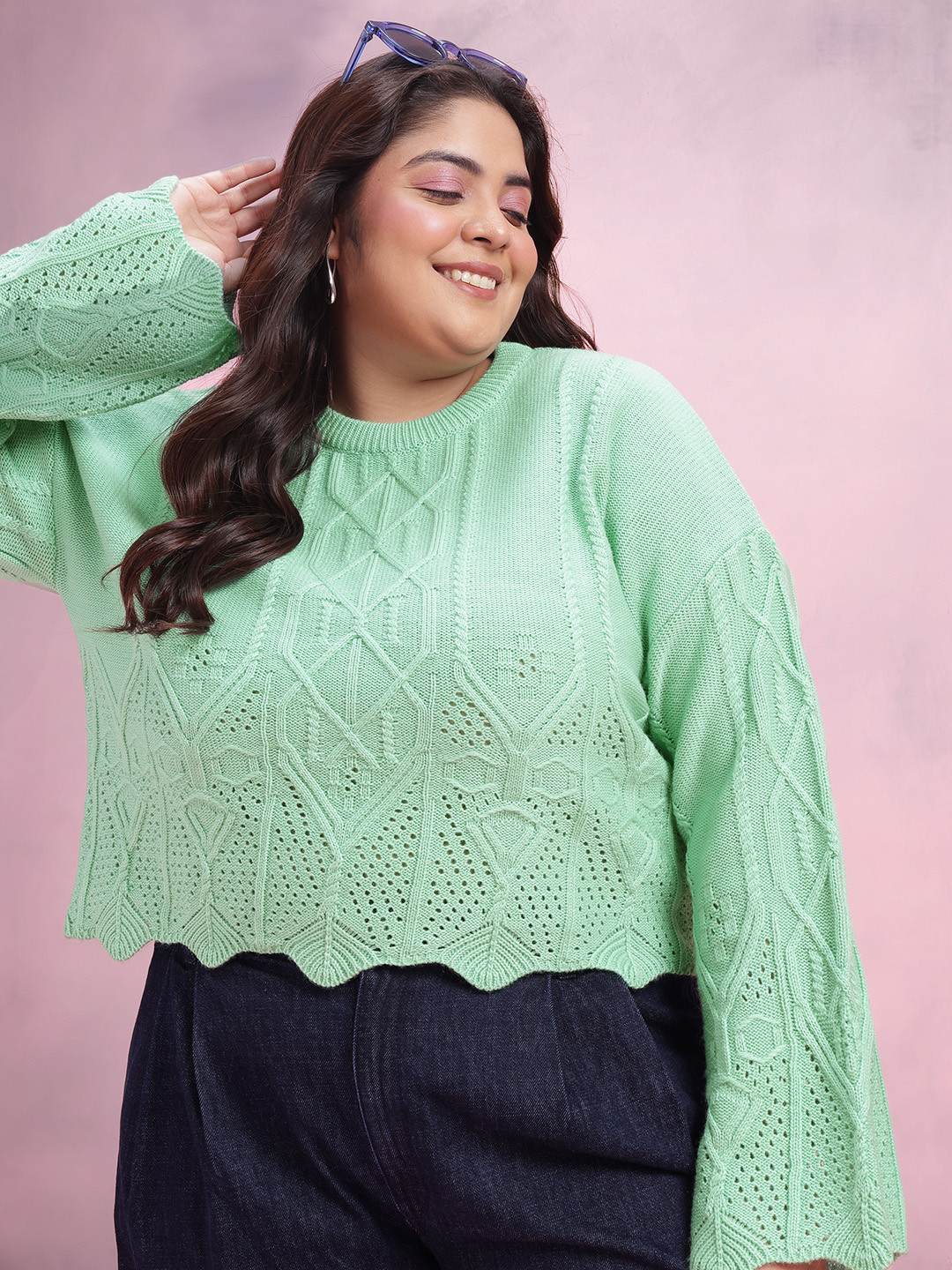 DressBerry Curve Open Knit Acrylic Pullover