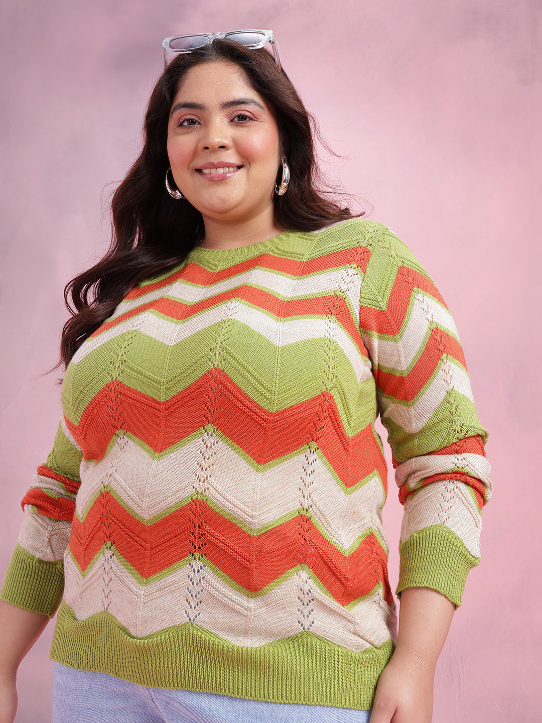 DressBerry Curve Striped Open Knit Pullover