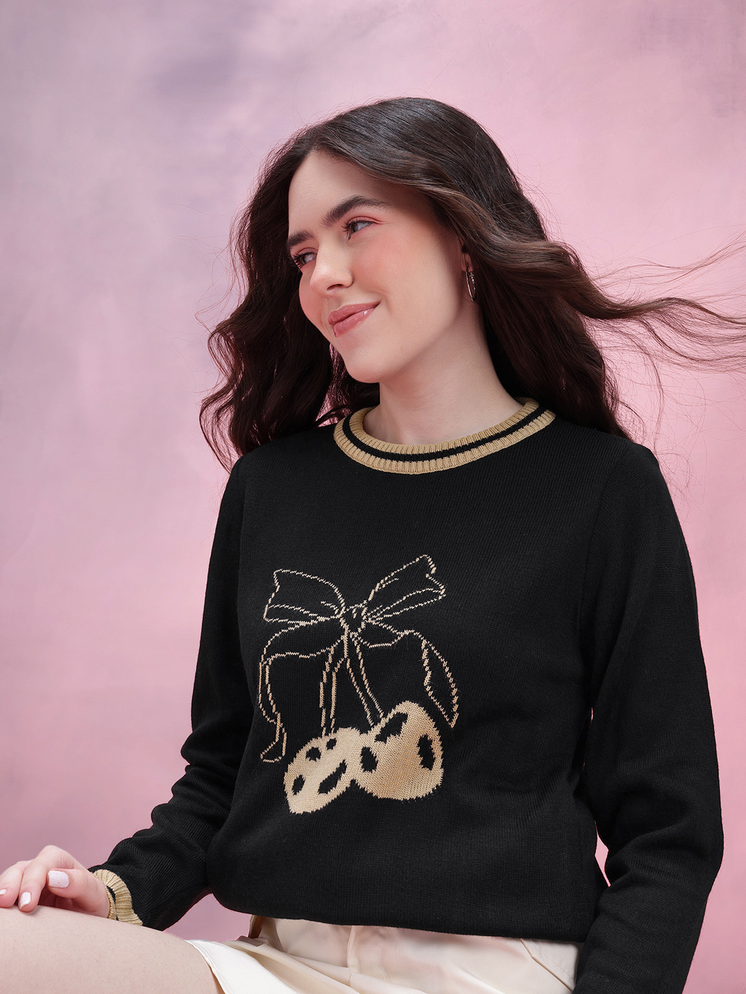 DressBerry Fair Isle Self-Design Acrylic Pullover