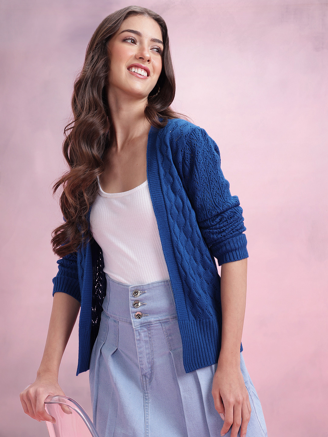 DressBerry Open Knit Front-Open Sweater