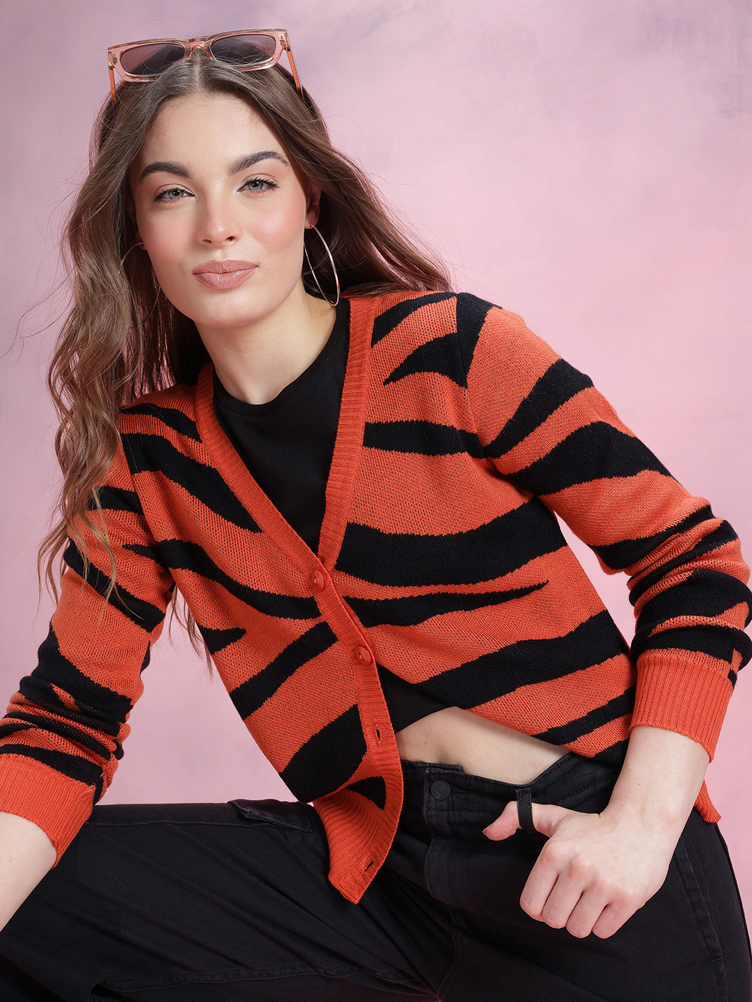 DressBerry Striped V-Neck Front-Open Knitted Cardigan
