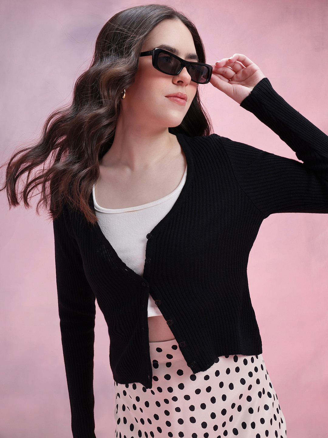 DressBerry Ribbed Acrylic Cardigan