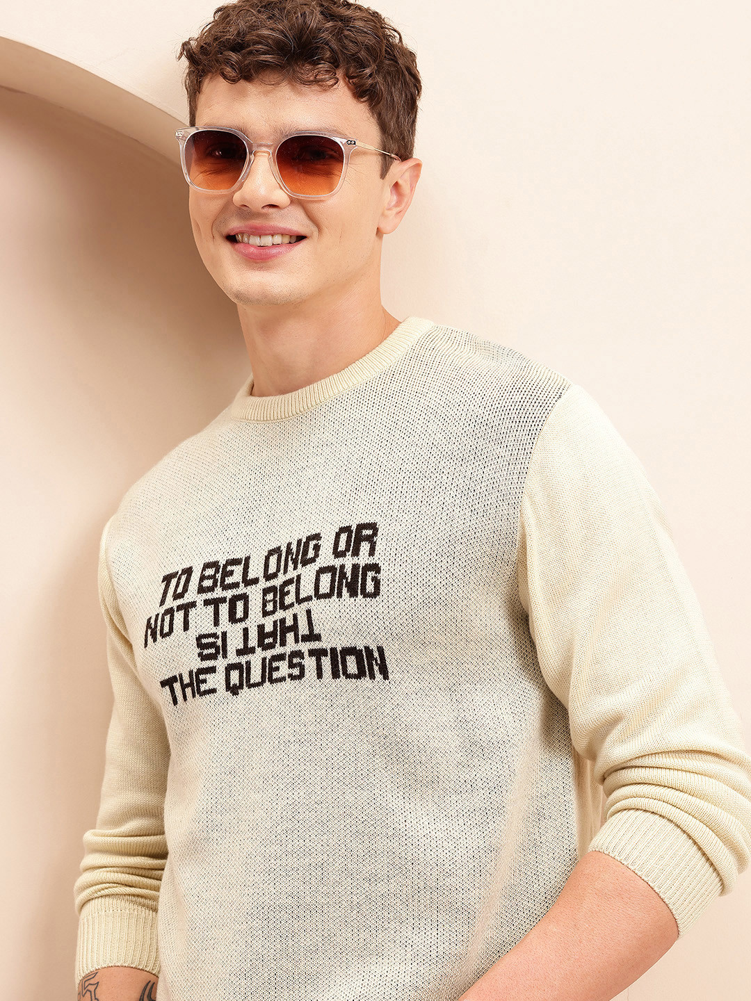Mast & Harbour Acrylic Typography Crew Neck Pullover