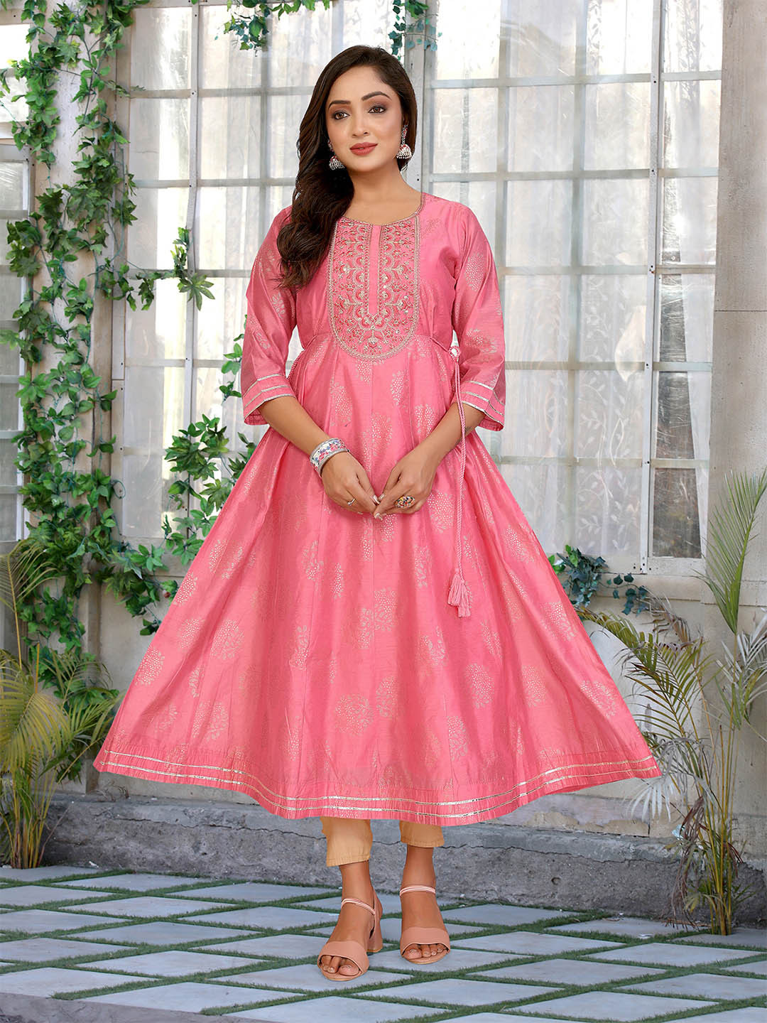 Rangita Women Embroidered Chanderi Silk Anarkali Kurta