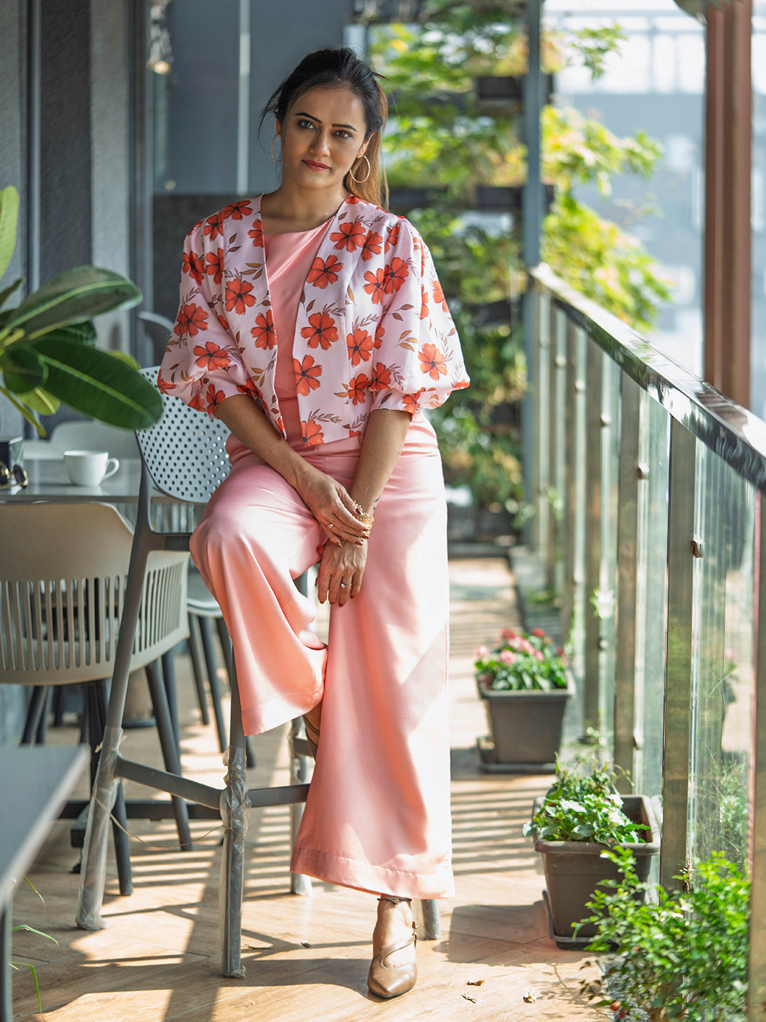 LUXERAA Women One Shoulder Sleeveless Basic Jumpsuit with Printed Jacket