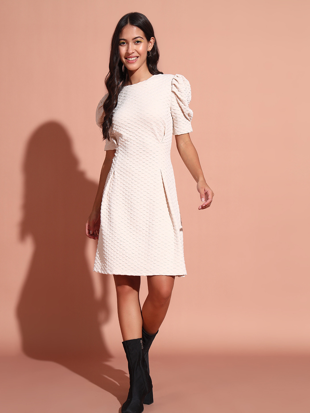 The Dry State Polka Dot Puff Sleeve A-Line Dress