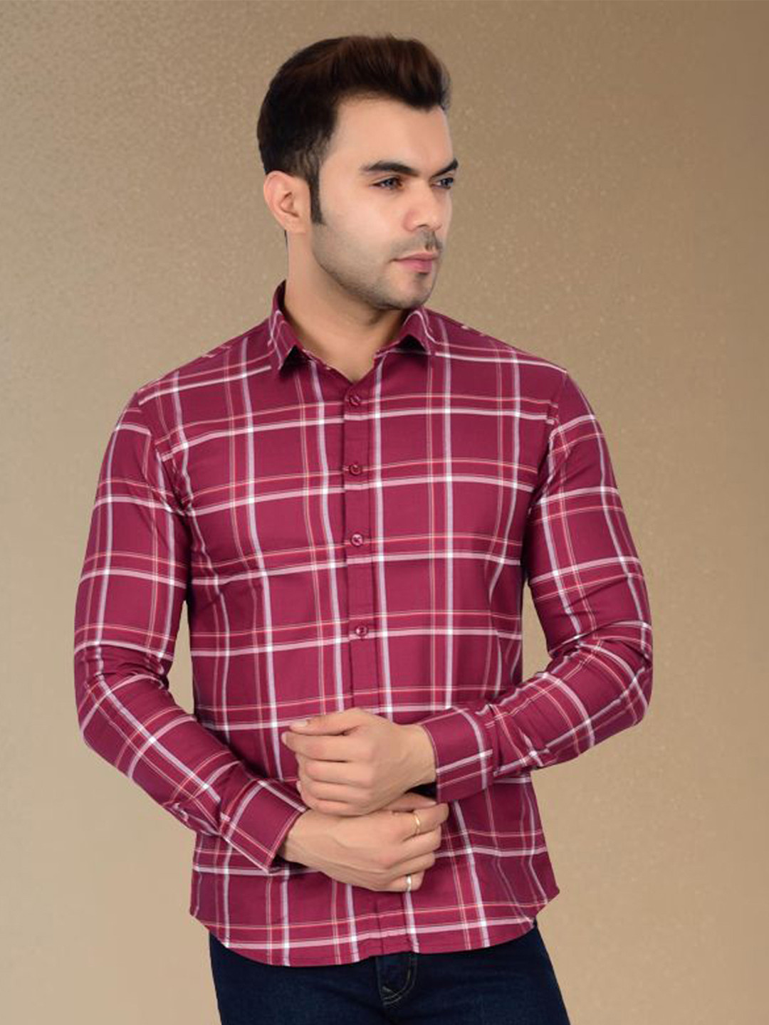 Heed Attentive Men Standard Fit Spread Collar Tartan Checked Cotton Casual Shirt