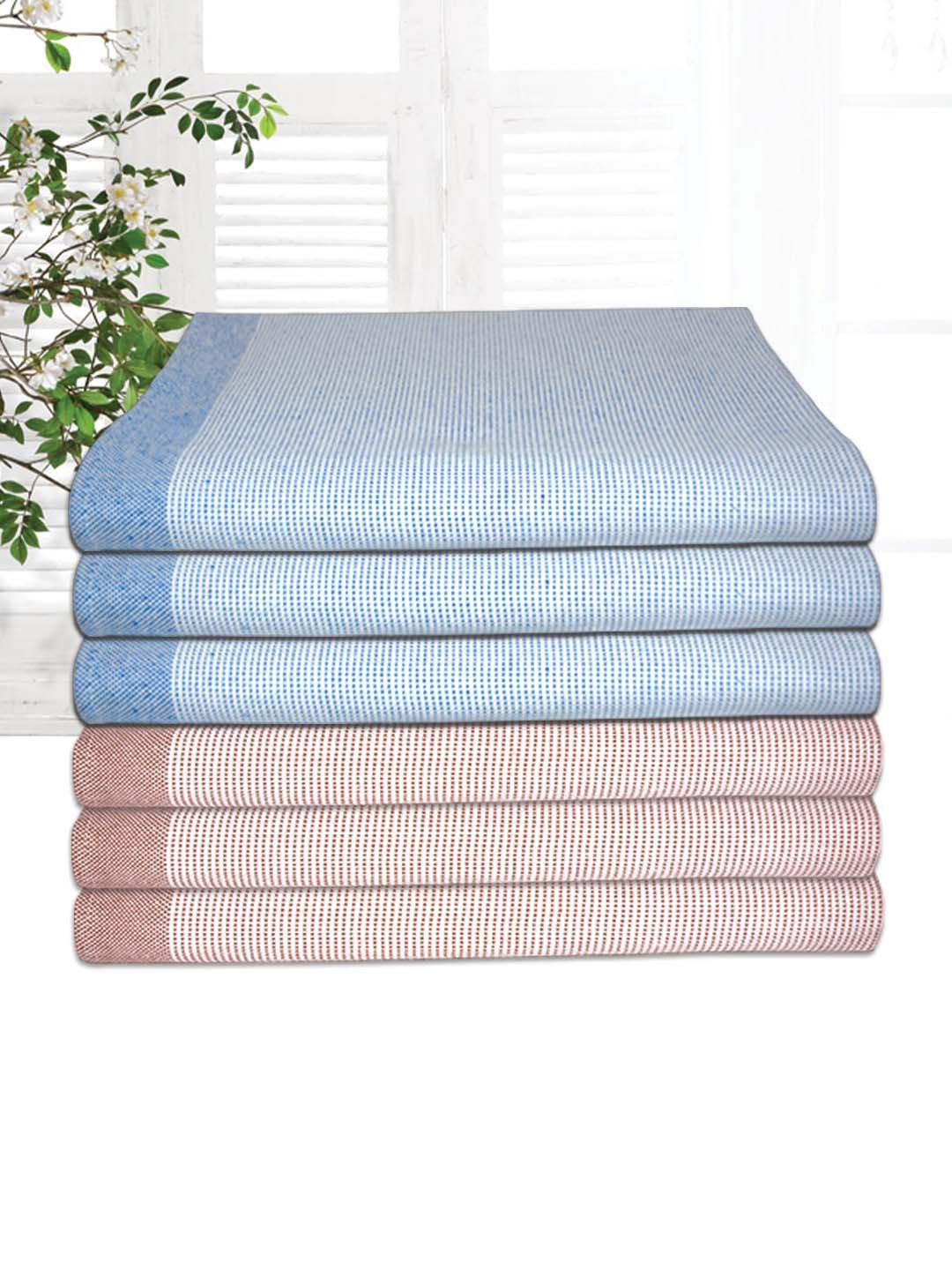 Athom Living Astar Peach & Blue 6 Pieces 210 GSM Cotton Bath Towel