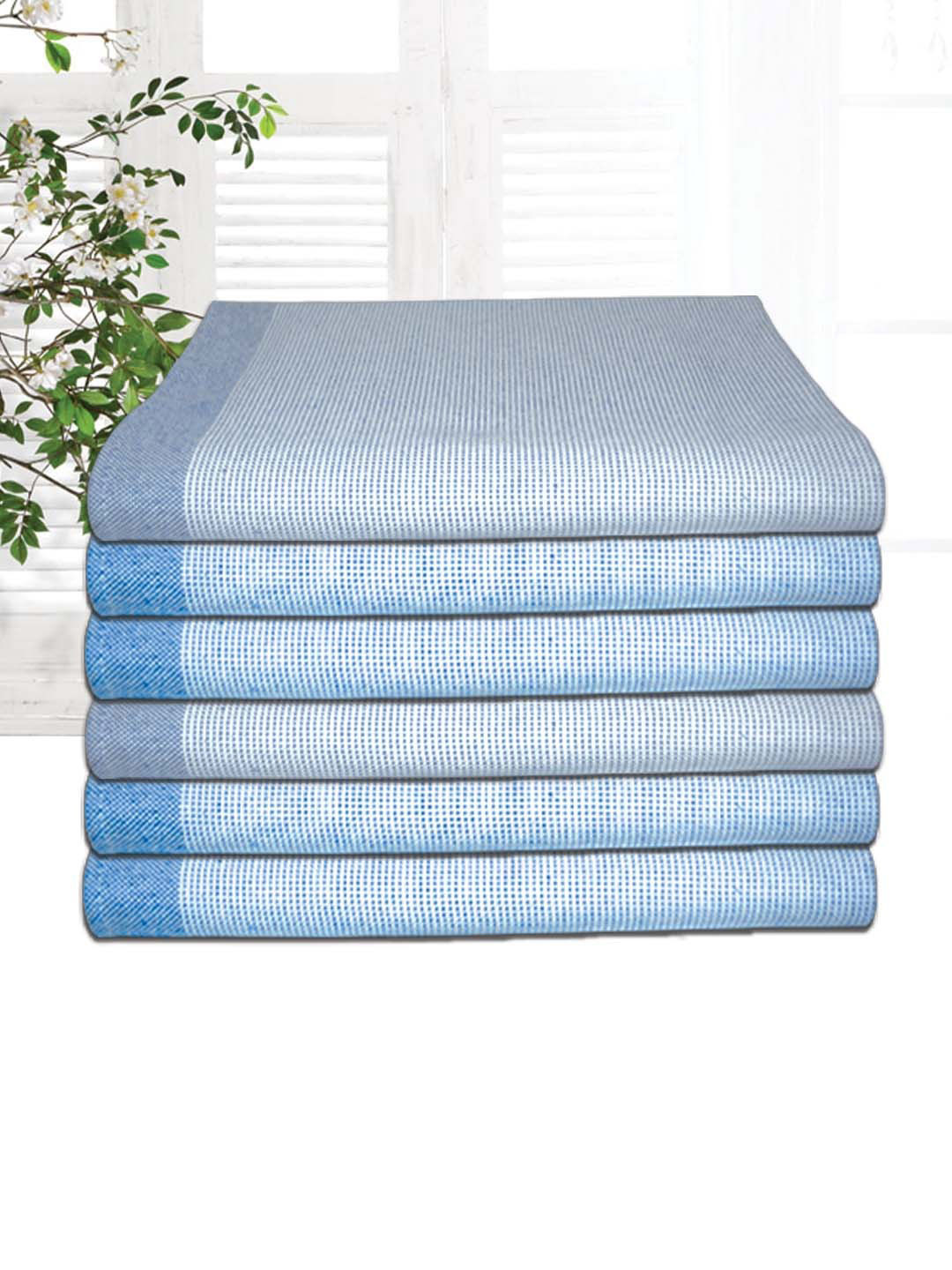 Athom Living Astar Blue 6 Pieces Striped Cotton 210 GSM Bath Towels