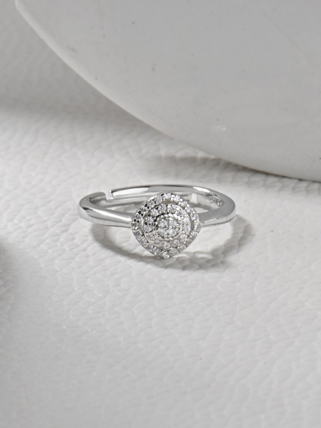 RACHIVA925 Sterling Silver Rhodium-Plated CZ Studded Circle of Eternity Adjustable Ring