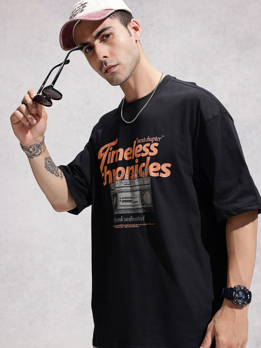 WROGN Typography Printed Pure Cotton Oversized T-shirt