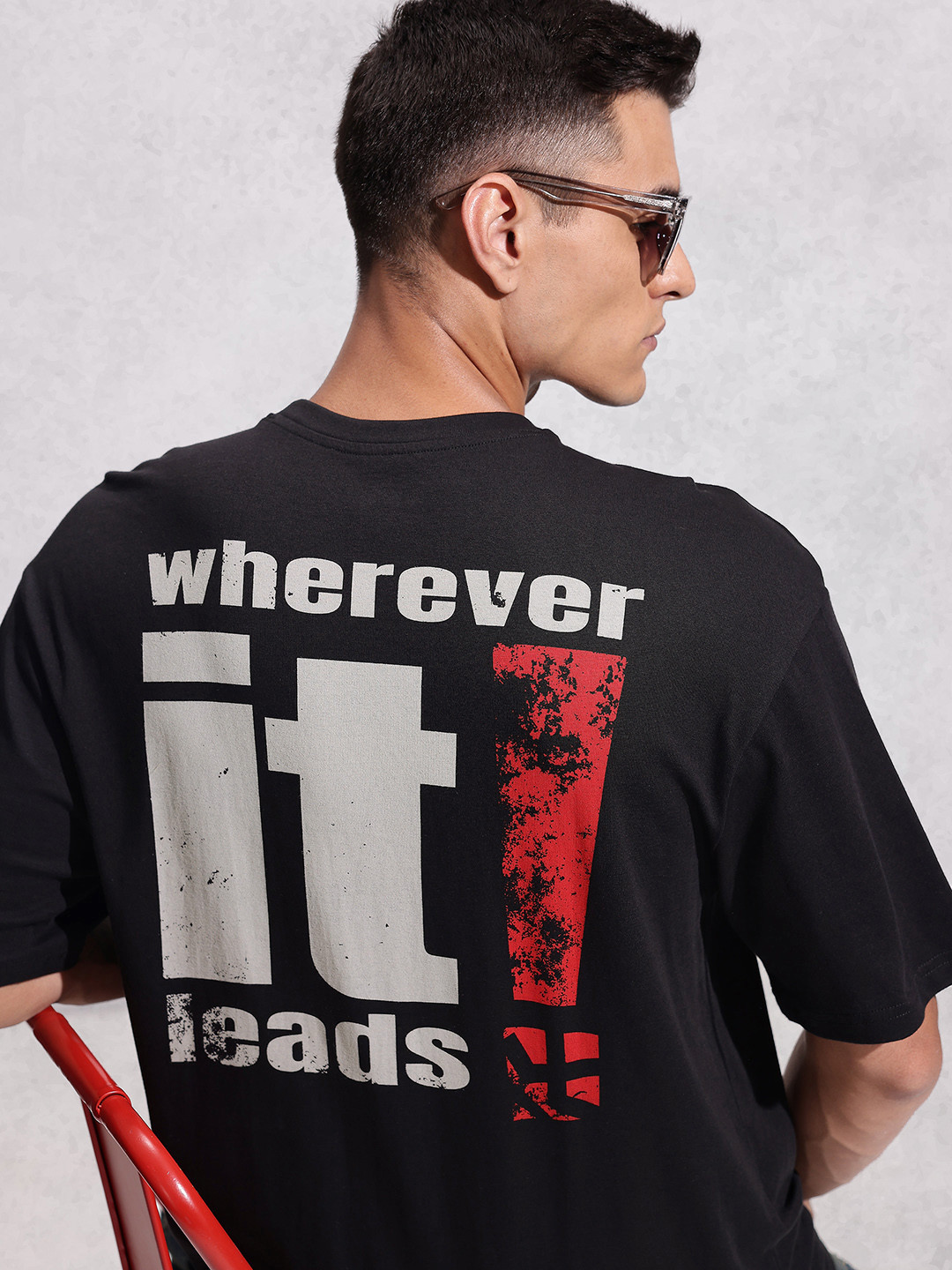WROGN Typography Printed Drop-Shoulder Sleeves Pure Cotton Oversized T-shirt