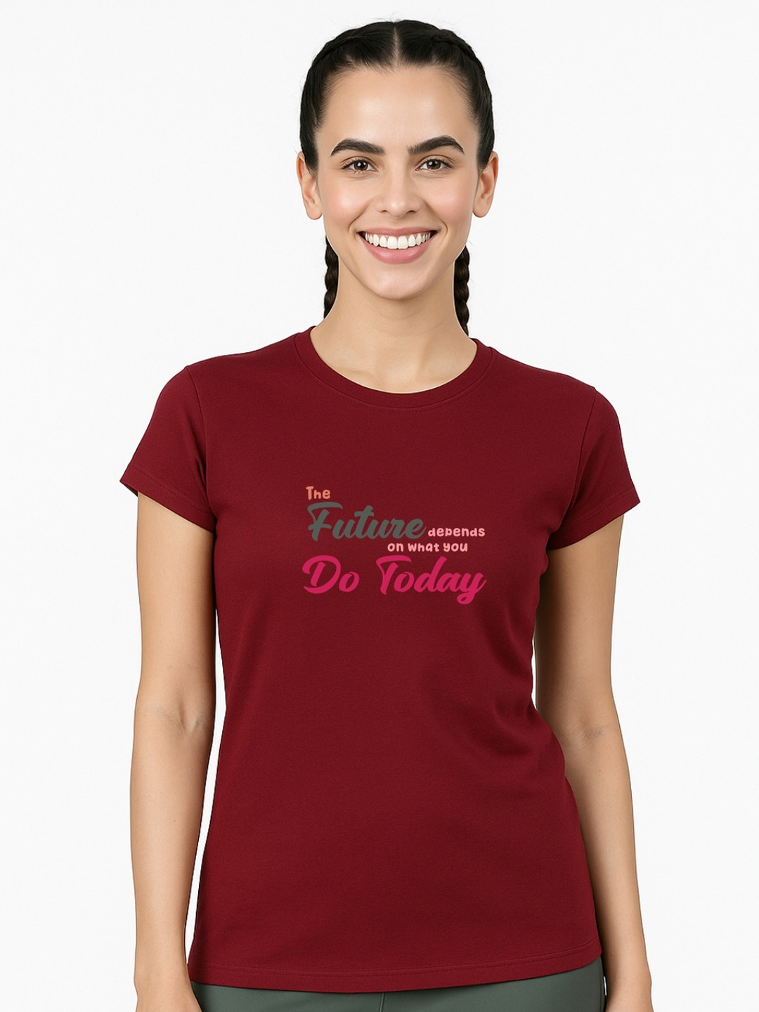 TREERANGA Women Typography Printed Round Neck Cotton T-shirt