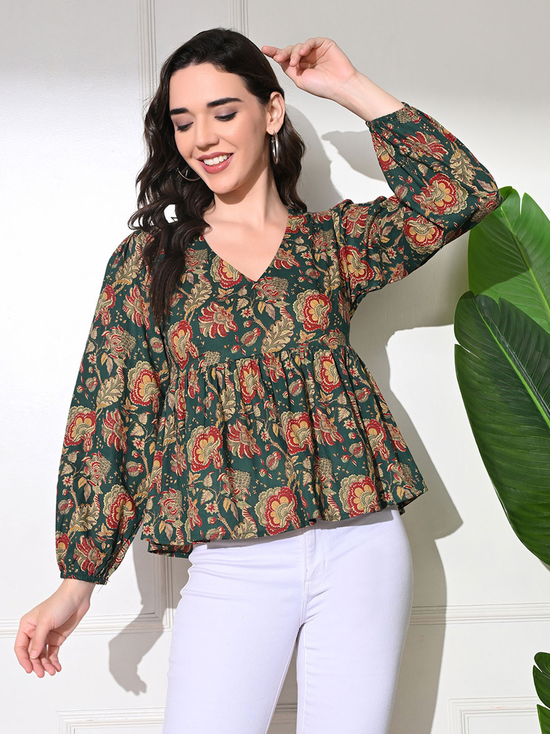 KALAMIR Vintage Garden Peplum Top