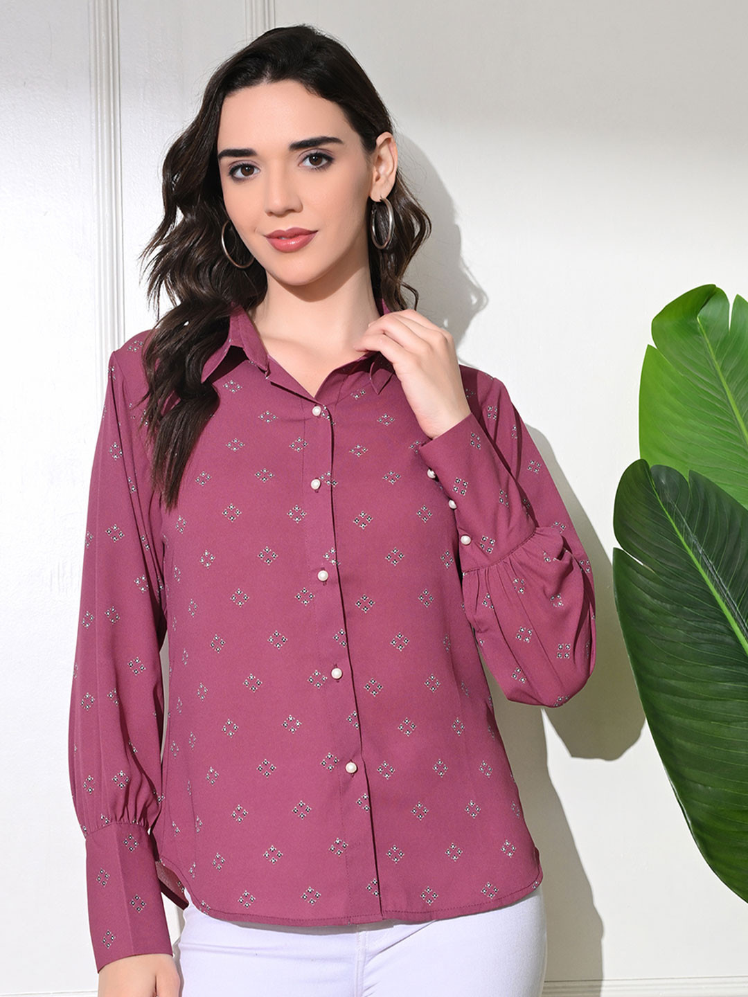 KALAMIR Women Classic Fit Spread Collar Conversational Printed Casual Shirt