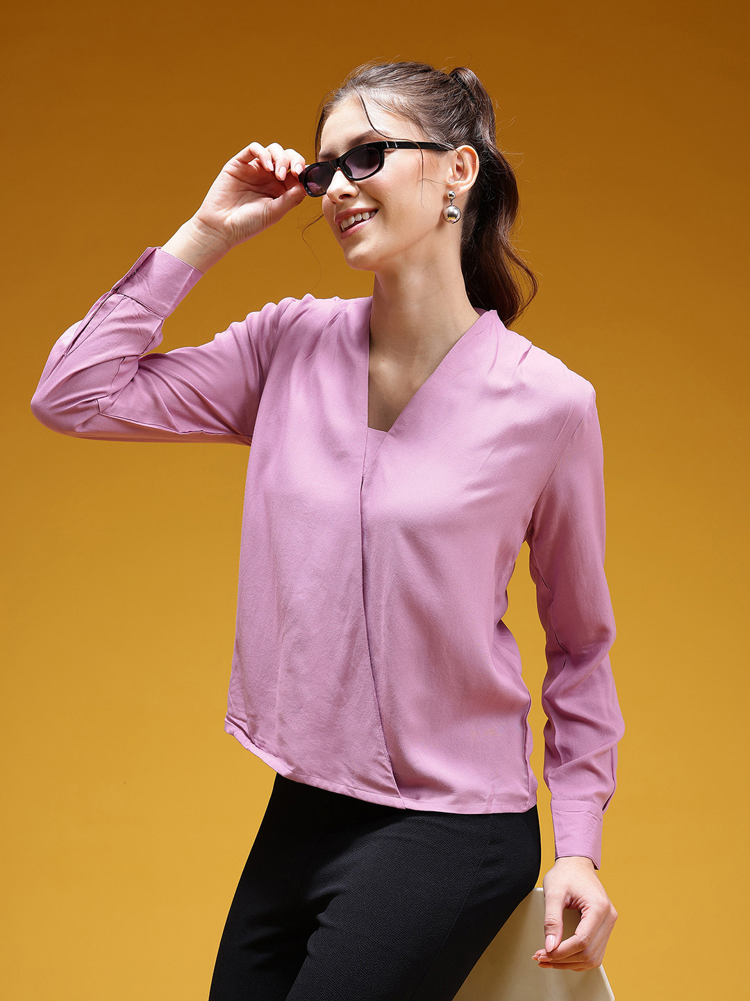 HERE&NOW V-Neck Faux Wrap Top