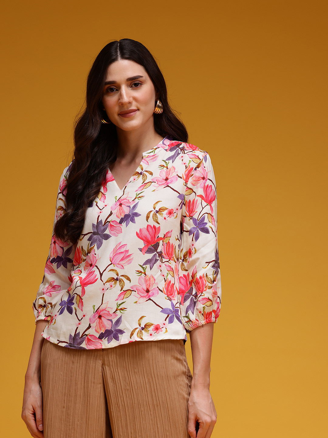 HERE&NOW Floral Print V-Neck Top