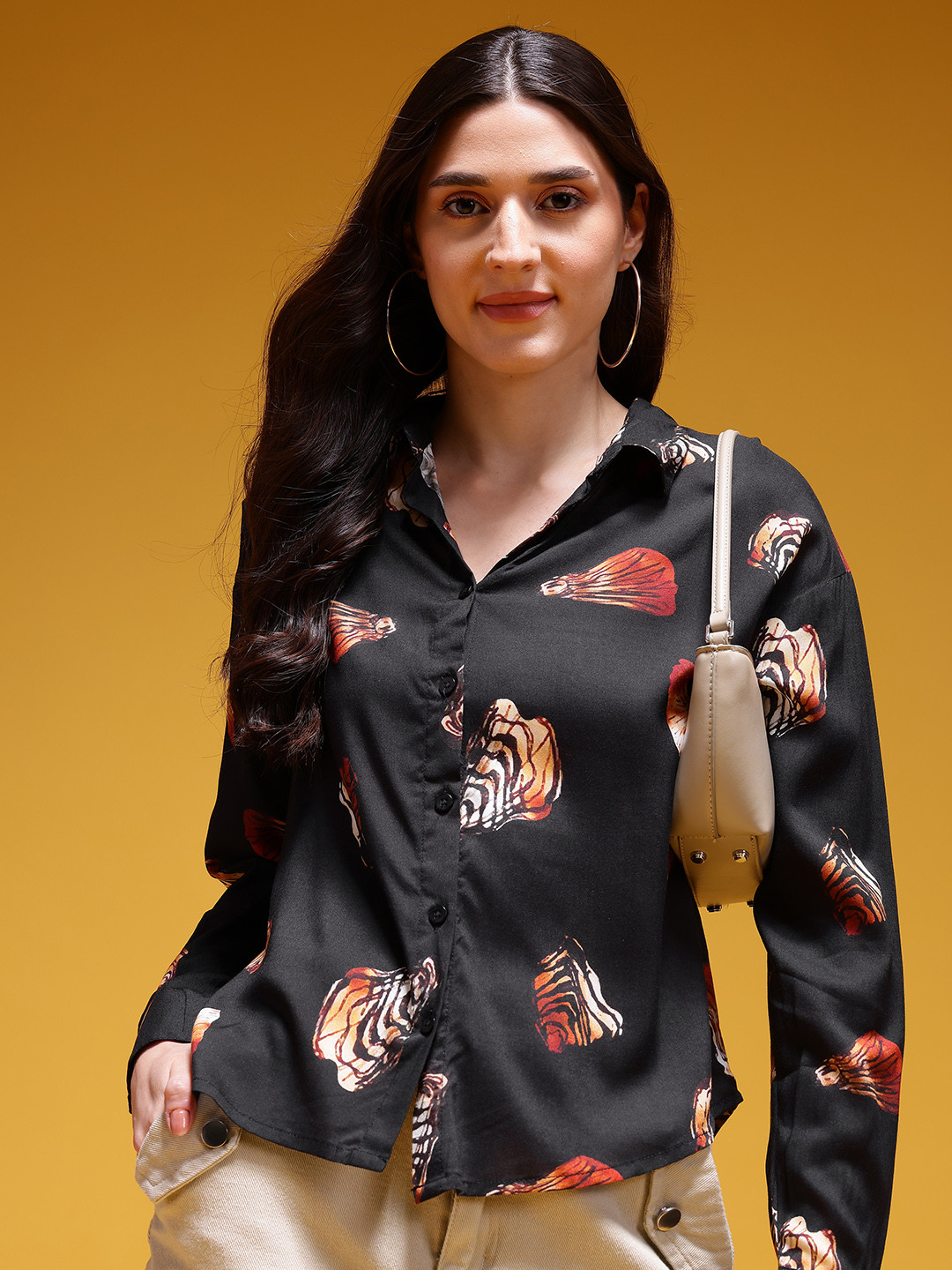 HERE&NOW Shell Printed Drop-Shoulder Relaxed  Shirt