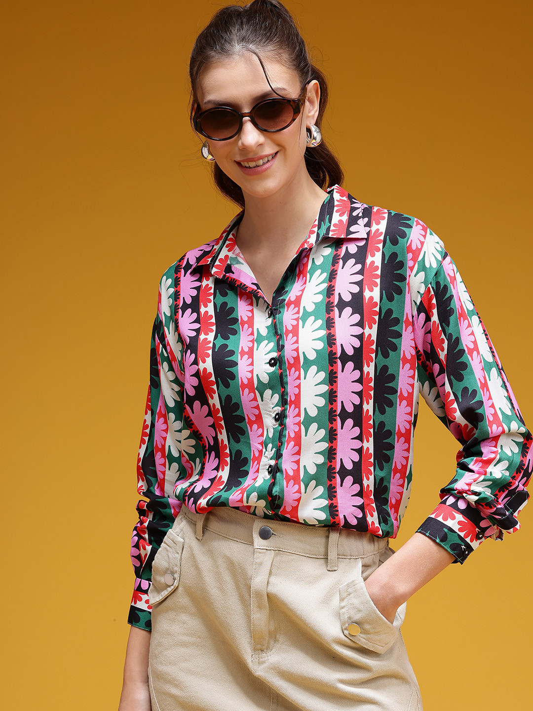 HERE&NOW Multi-Striped Floral Print Casual Shirt
