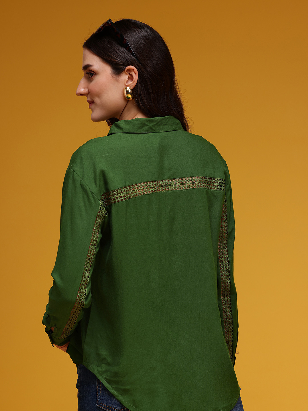 HERE&NOW Solid Lace Inserts Casual Shirt