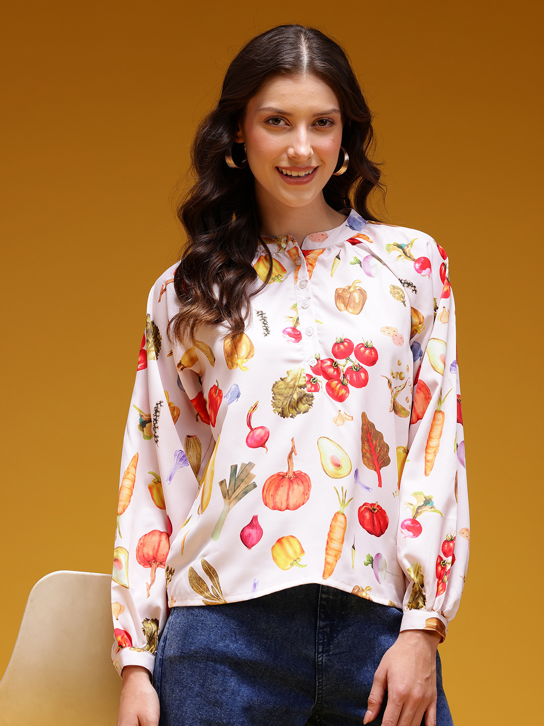 HERE&NOW Printed Shirt Style Half Placket Top