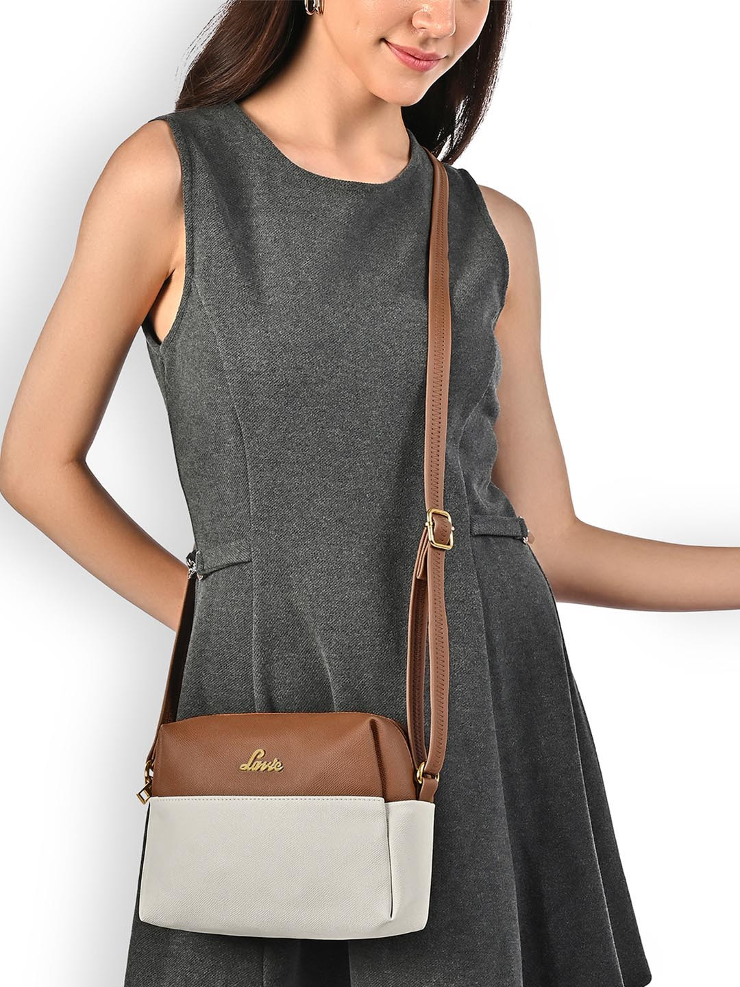 Lavie Women Colourblocked Structured Leather Sling Bag