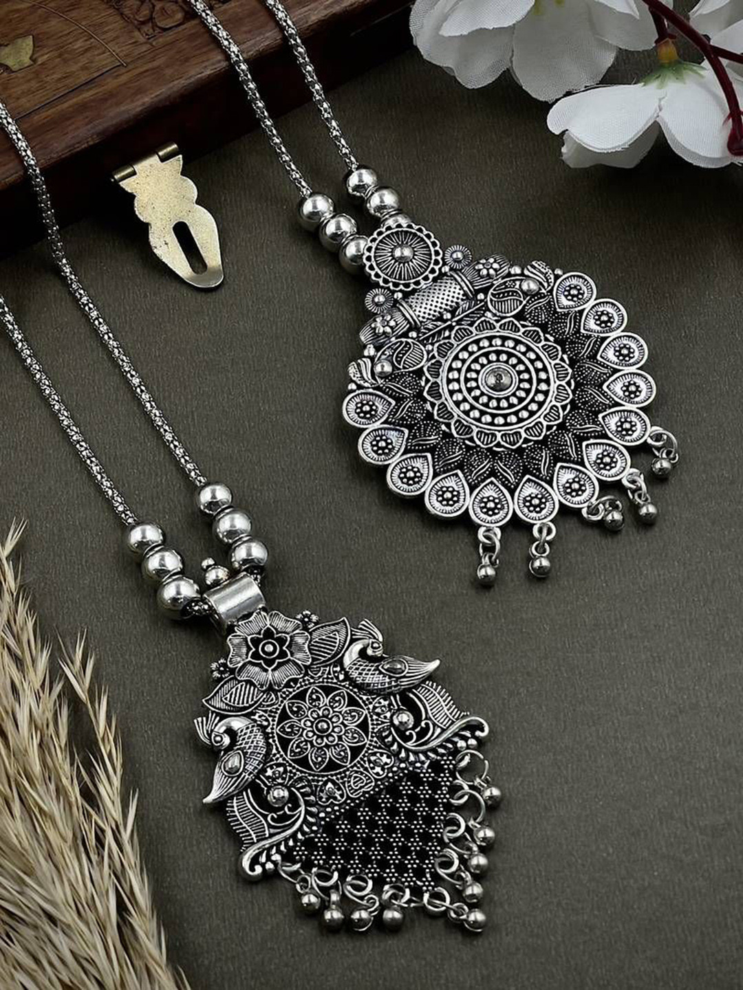 NAMAN ARTS Set Of 2 Silver-Plated Necklace