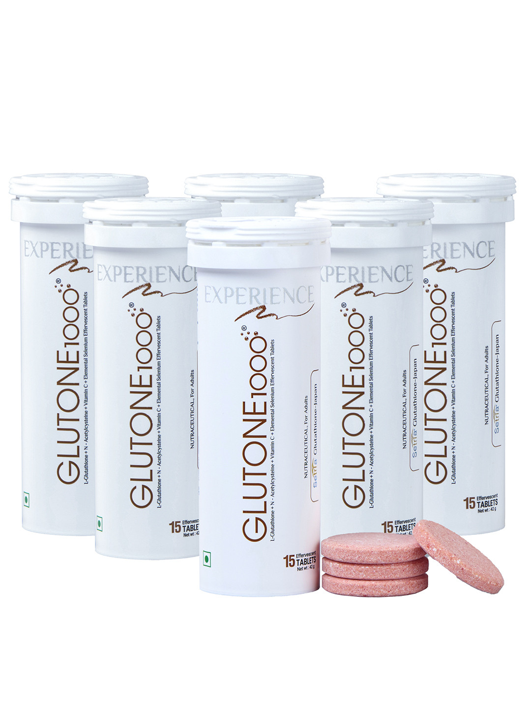 GLUTONE Set Of 6 1000 Setria L-Glutathione Effervescent Tablets - 40Mg-15 Tablets Each