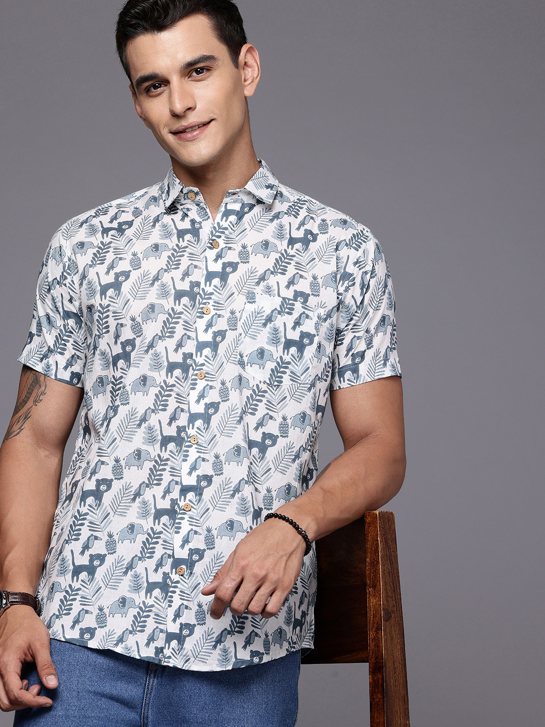 Patrah Pure Cotton Relaxed Fit Safari Printed Casual Shirt