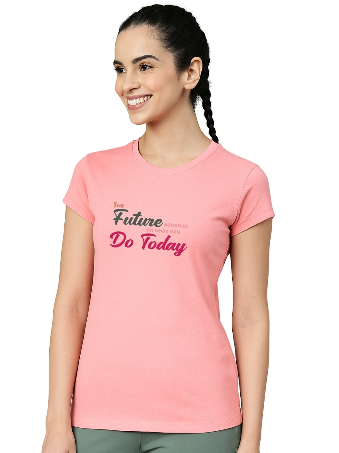 TREERANGA Women Typography Printed Round Neck Cotton T-shirt