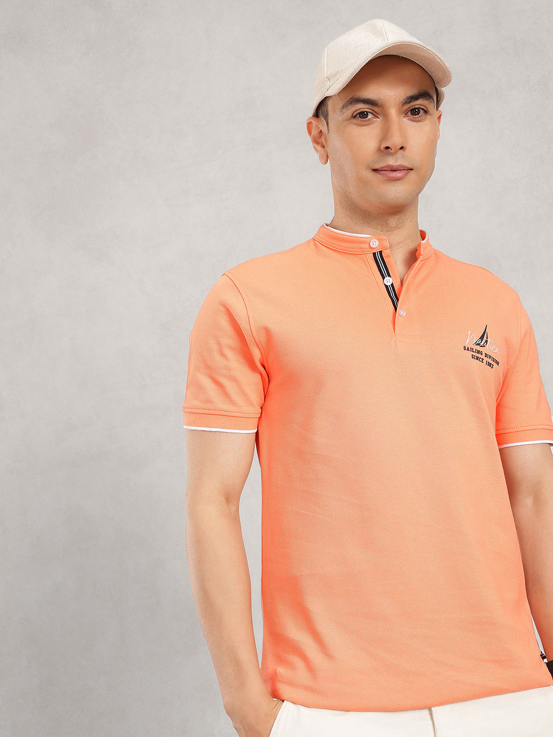Nautica Band Collar Pure Cotton T-shirt