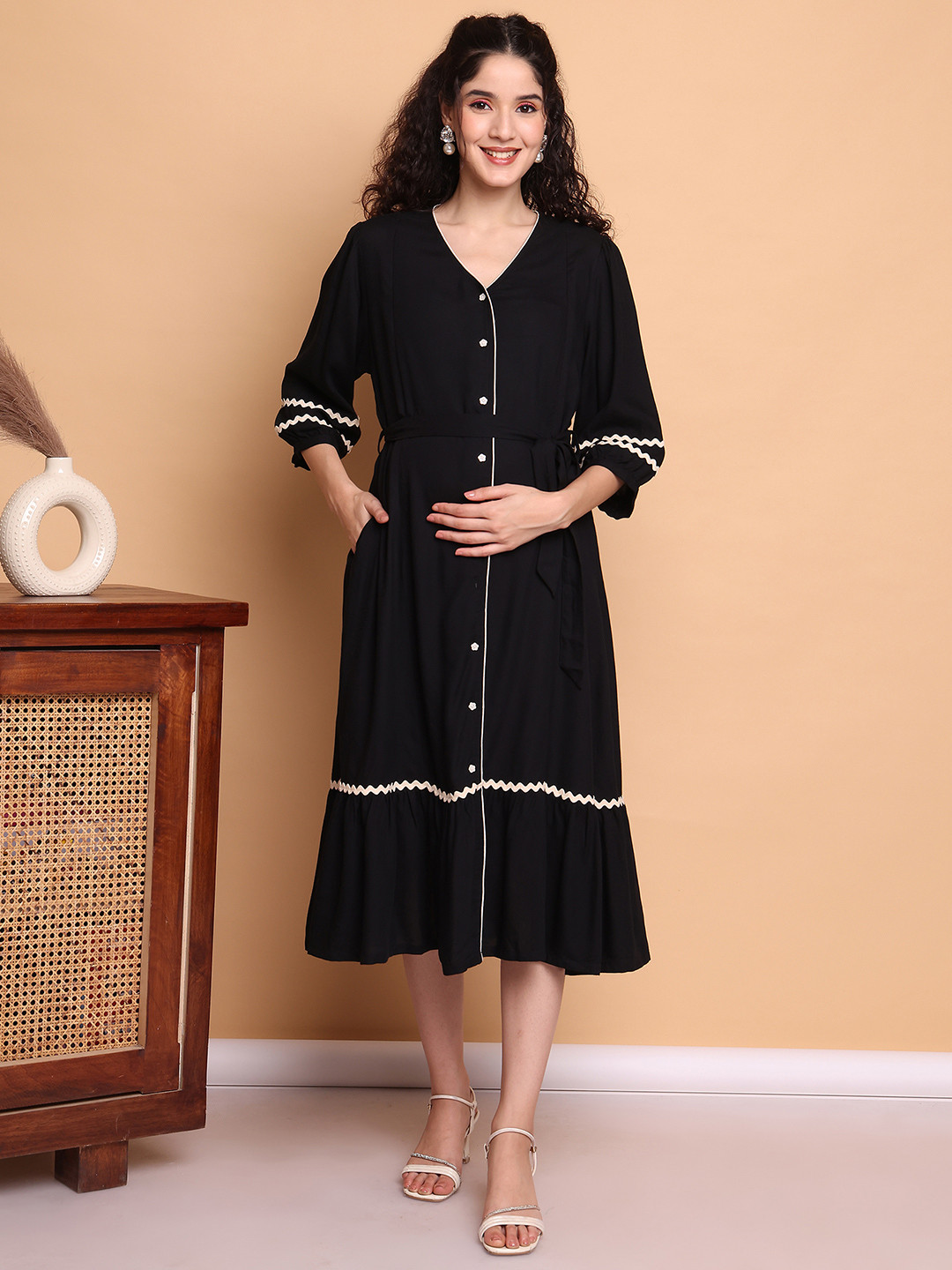 Secret Wish Solid Rayon Maternity Fit & Flared Dress