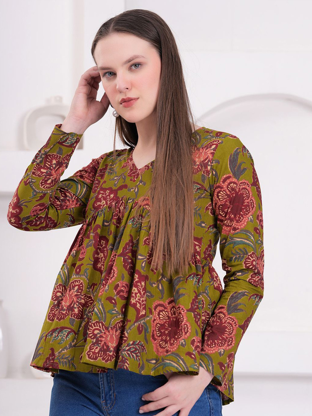 Zenava by Myntra Women Floral Printed Cotton Peplum Top