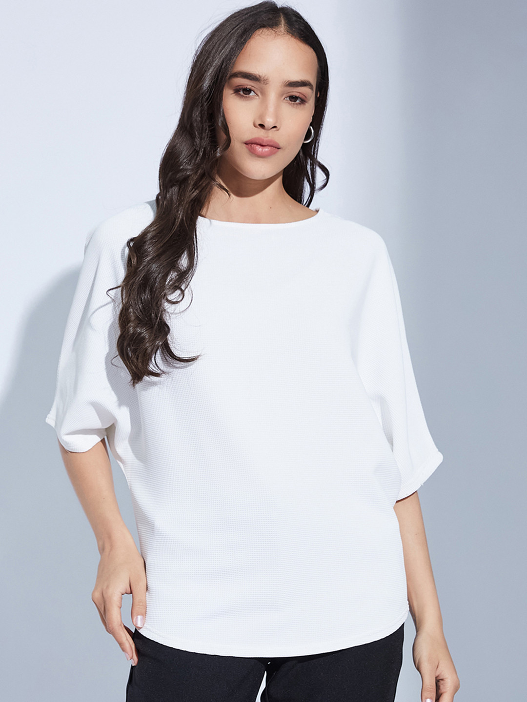 Selvia Women White Kimono Sleeve Top