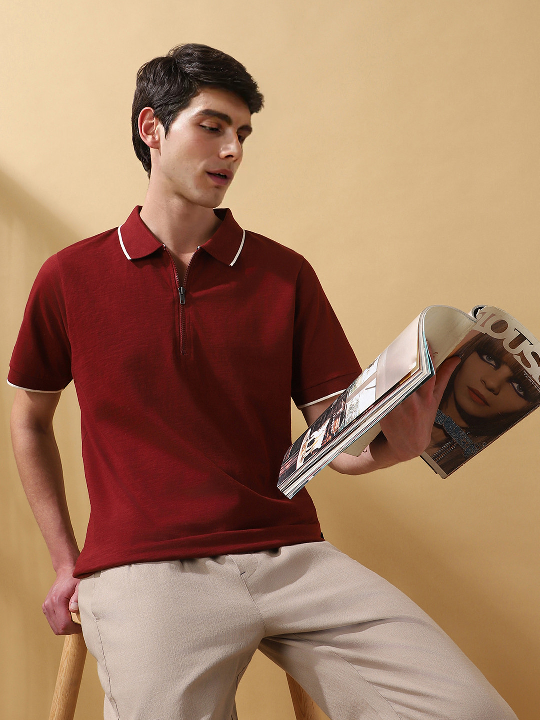 Dennis Lingo Men's Solid Polo Collar Half Sleeves T-shirt