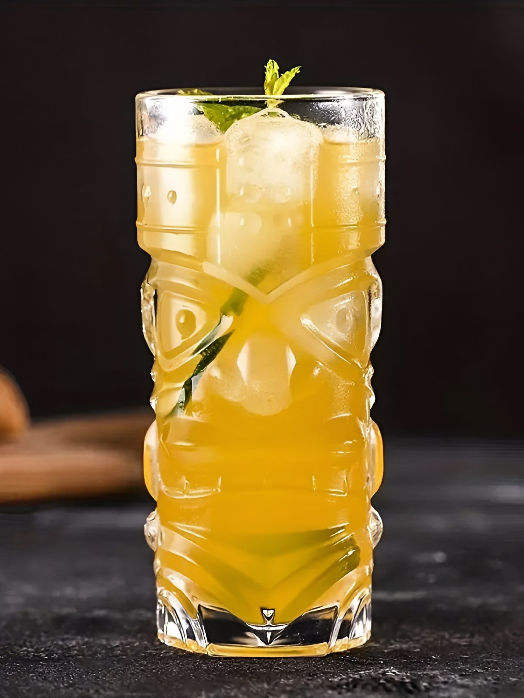 MELBIFY Transparent Set of 6 Tiki Face Juice Glass 350 ml