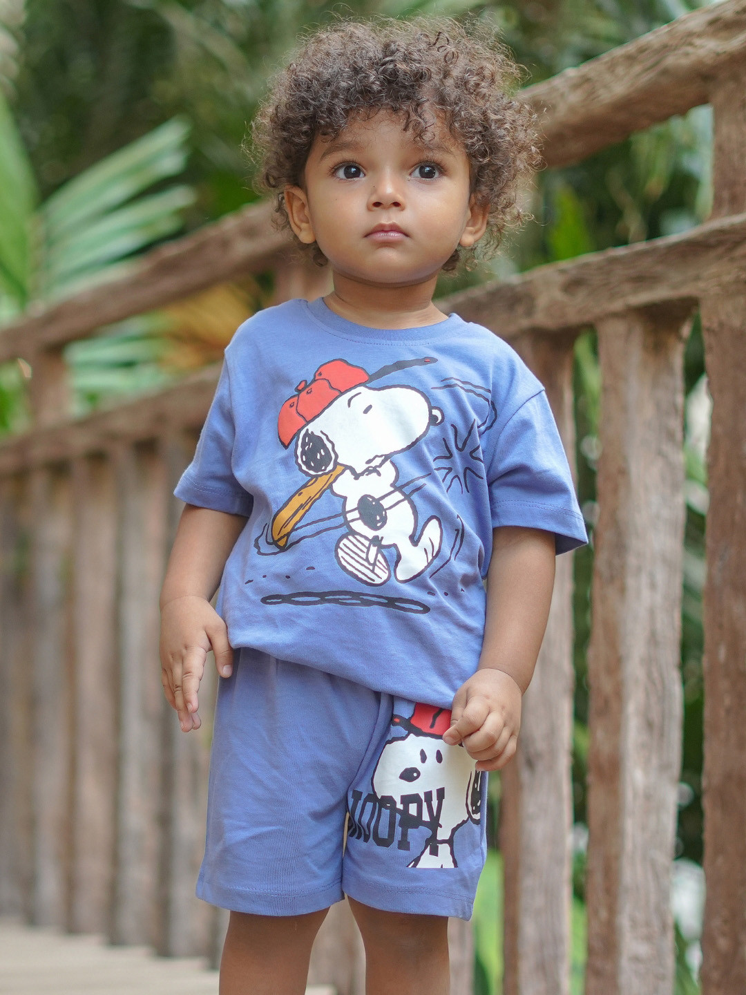 Nap Chief Infants Unisex Peanuts Snoopy Baseball Printed Pure Cotton T-shirt With Shorts