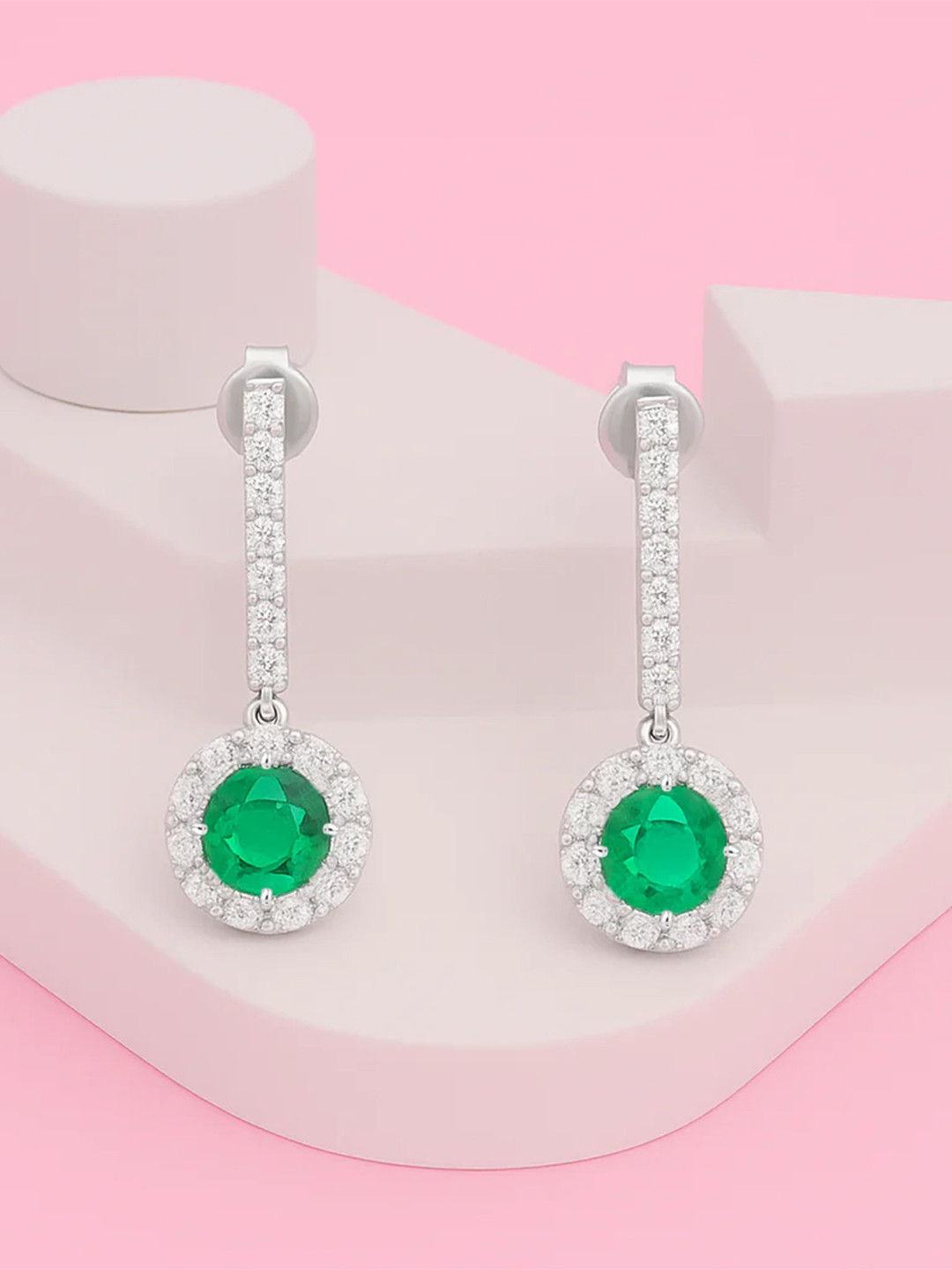 Zisthi 925 Sterling Silver Rhodium-Plated Cubic Zirconia Studded Classic Drop Earrings