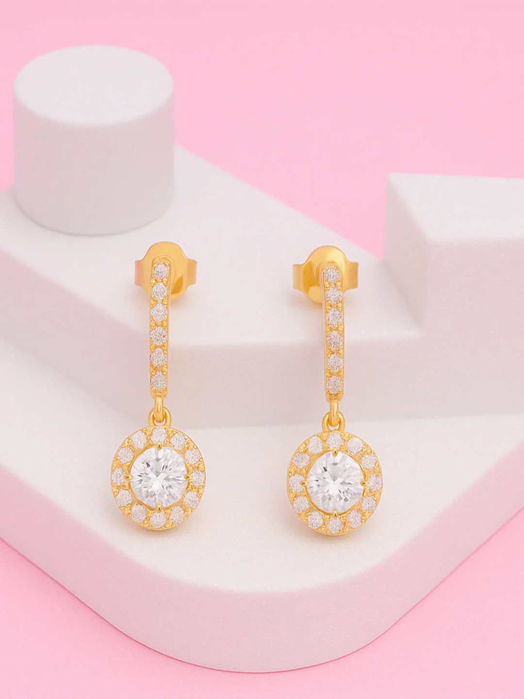 Zisthi 925 Sterling Silver Cubic Zirconia Studded Classic Drop Earrings