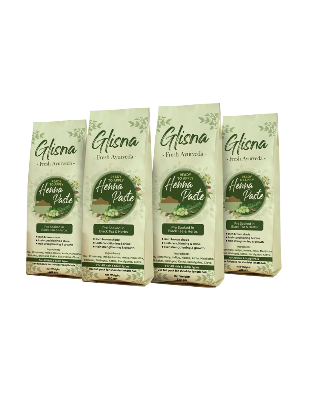 GLISNA Set Of 4 Ready To Apply Heena Powder Hair Color- 220 g Each